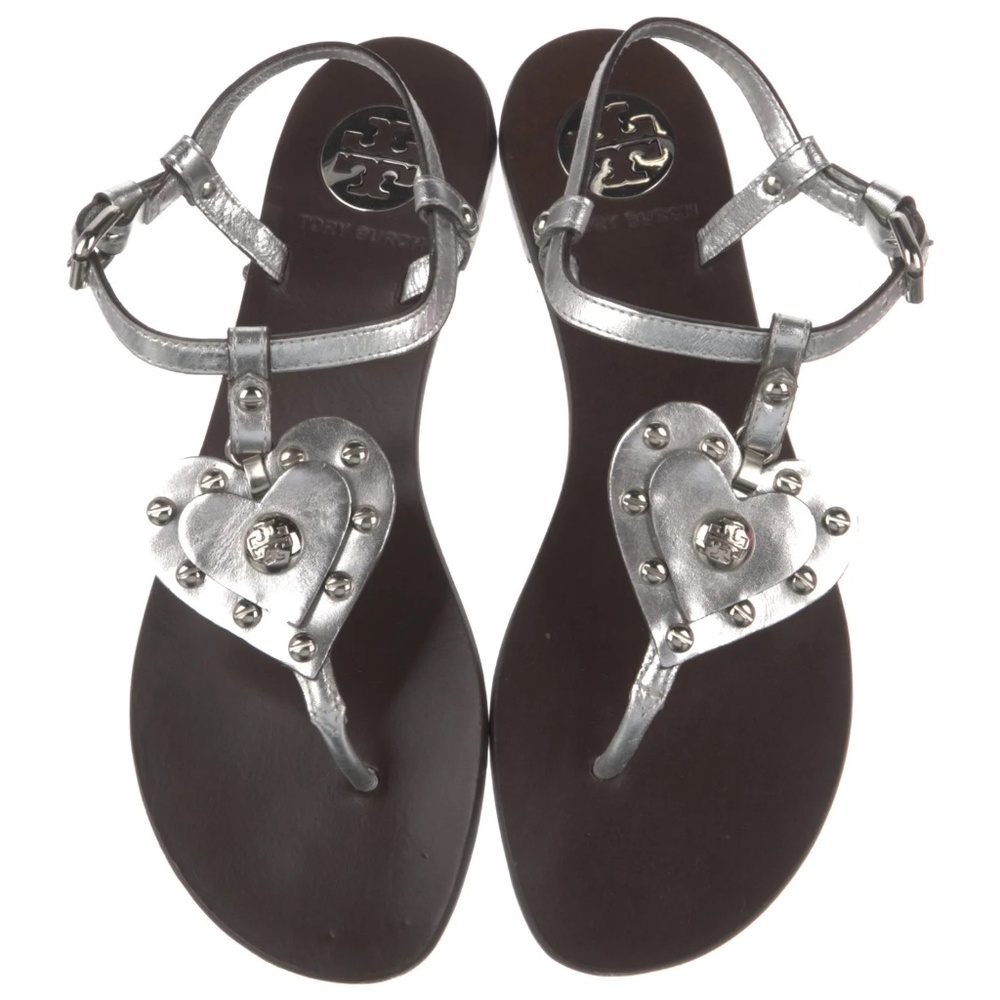 Tory Burch Silver Heart Sandals 6.5